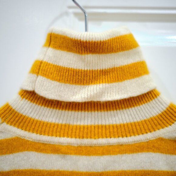 BRODIE CASHMERE Striped Mustard-Cream Turtleneck 100% Cashmere Sweater - Picture 4 of 8